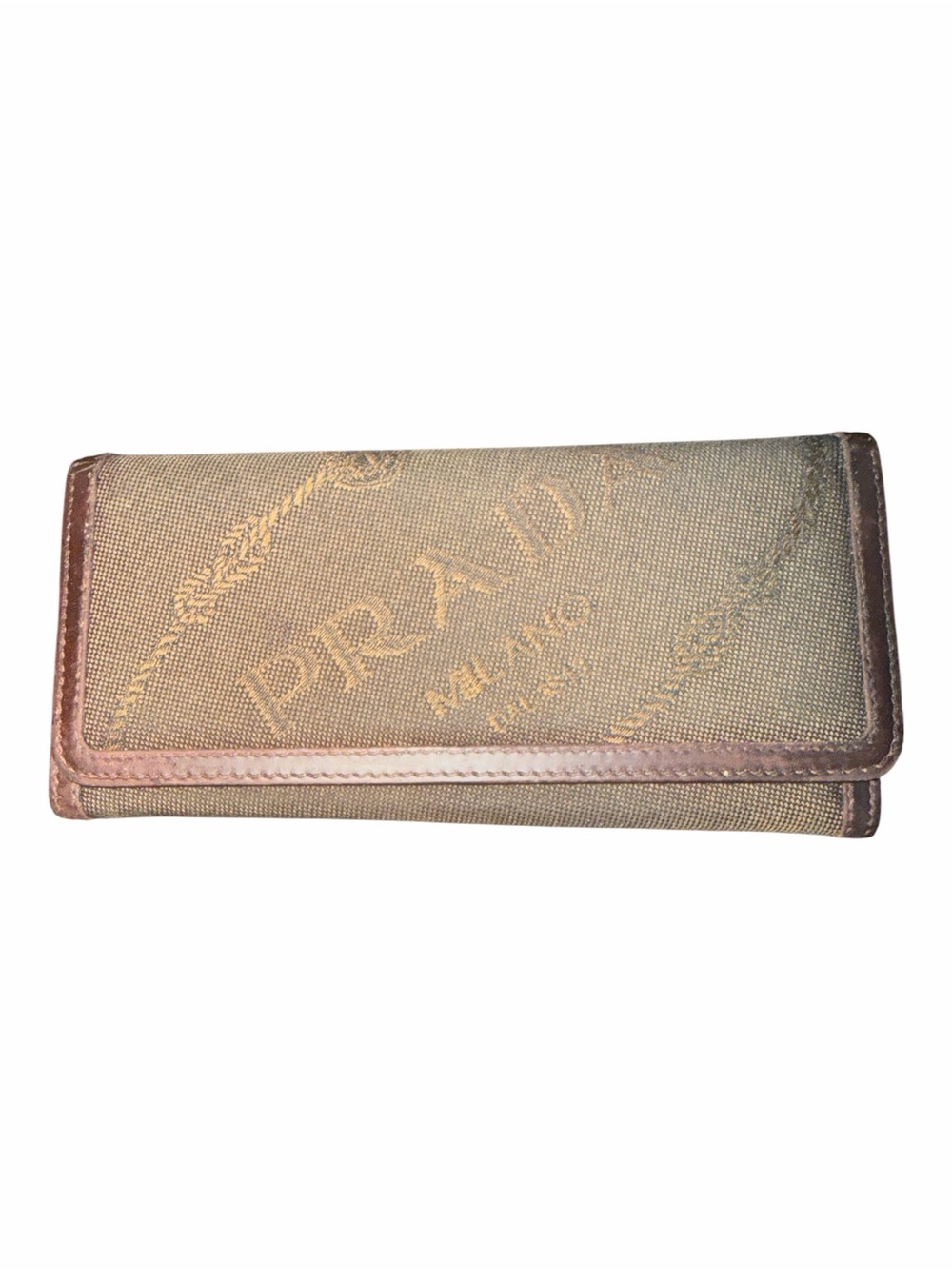 PRADA Vintage Jacquard Canvas & Leather Logo Flap Continental Wallet